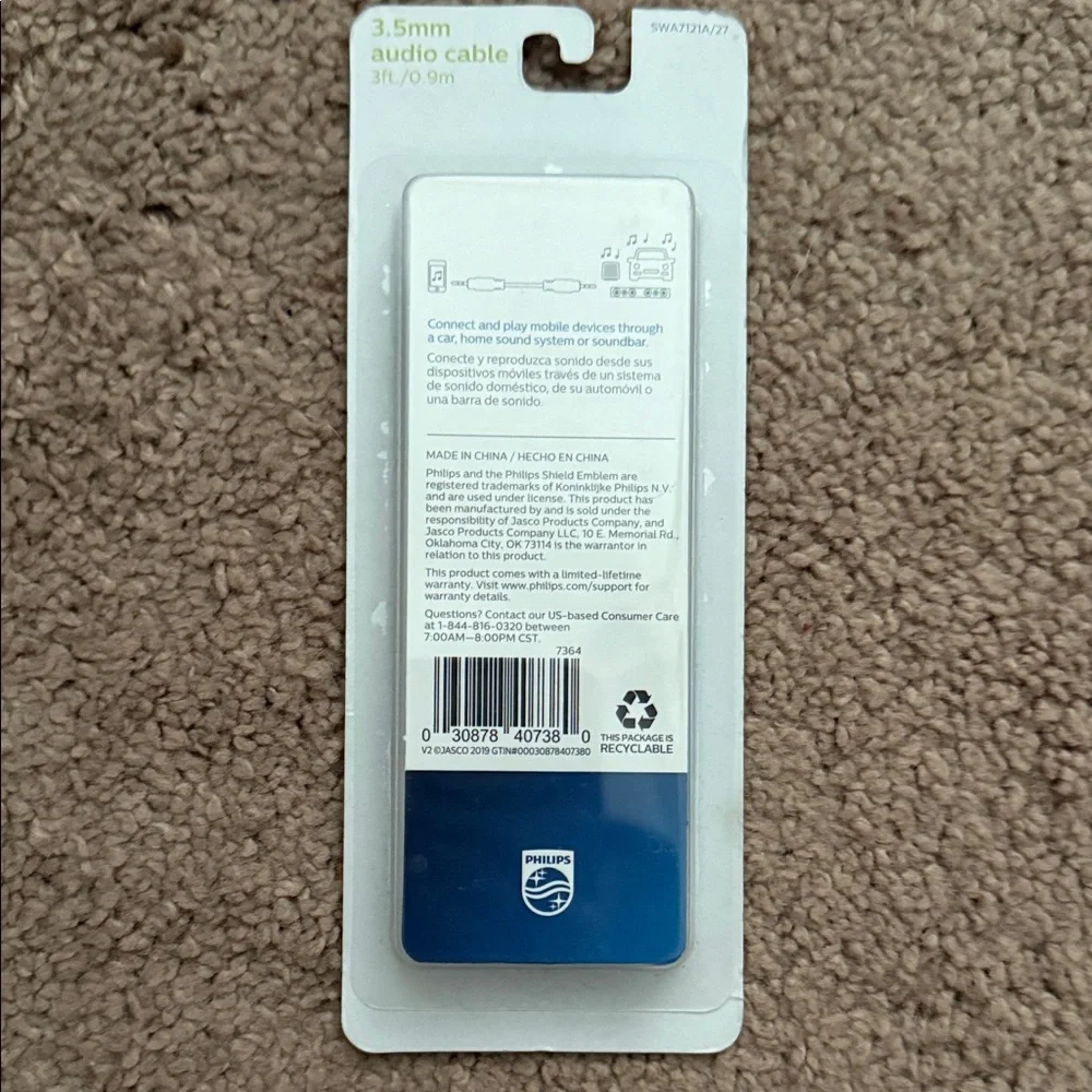 Philips Blue 3ft 3.5mm Audio Cable
